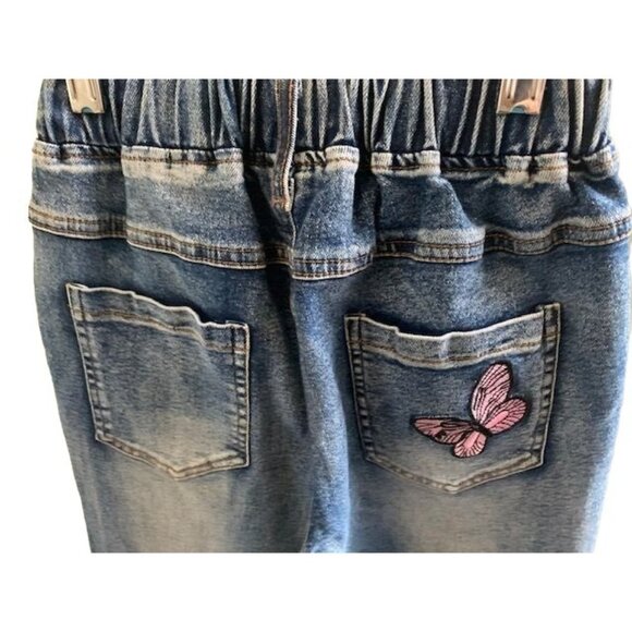 NWOT Girls Blue Jeans with Floral Butterflies Patchwork All Over - Picture 5 of 7